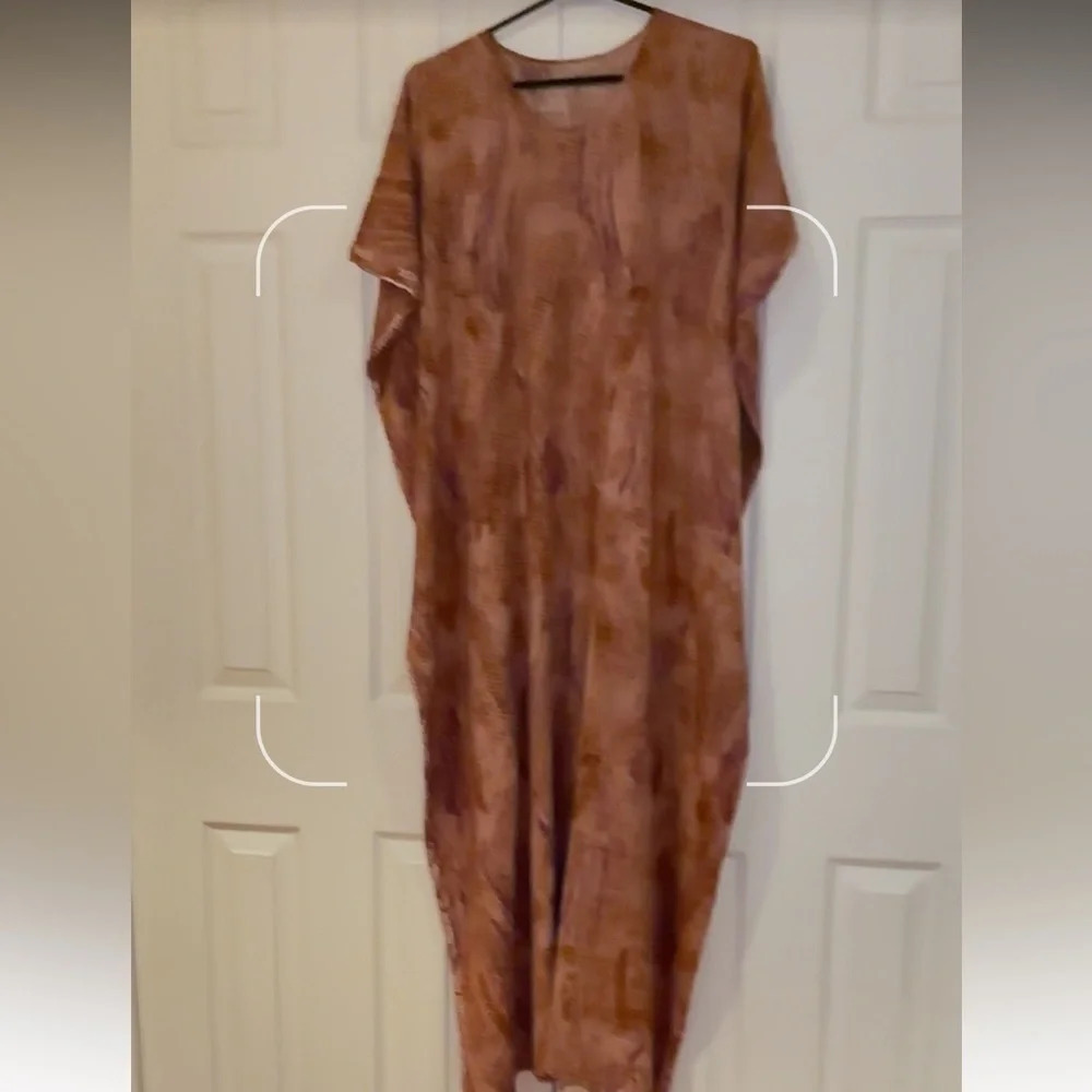 Vintage style Paisley Abstract brown pattern V neck boho  casual cotton Kaftan S